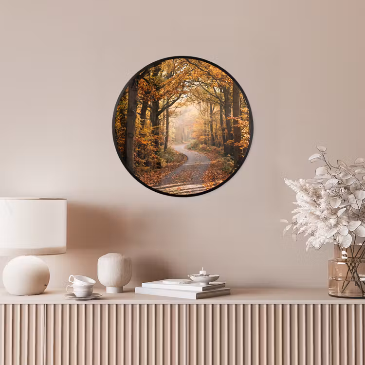 Ronde fotolijst - Bospad - Herfstbos - Bladeren - Oranje - Nostalgisch — 5