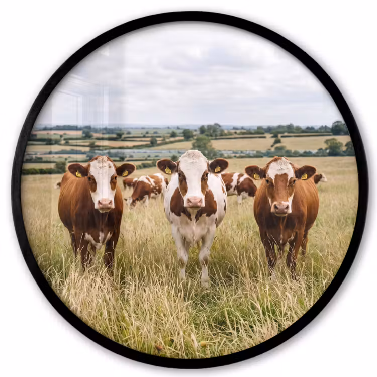 Ronde fotolijst - Koeien - Portret - Weide - Boerderij - Nieuwsgierig