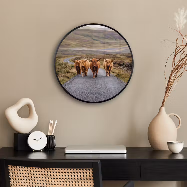 Ronde fotolijst - Schotse Hooglanders - Weg - Landschap - Kudde — 3