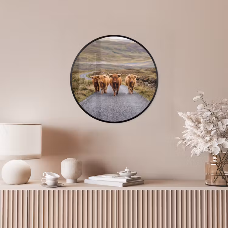 Ronde fotolijst - Schotse Hooglanders - Weg - Landschap - Kudde — 5