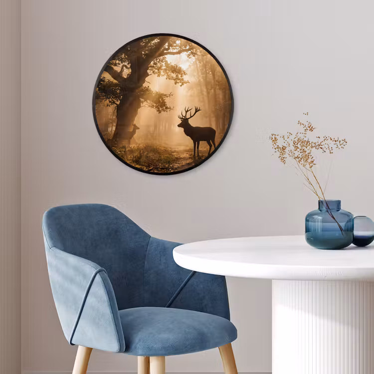 Ronde fotolijst - Hert - Bos - Mistig - Natuur - Goud — 4