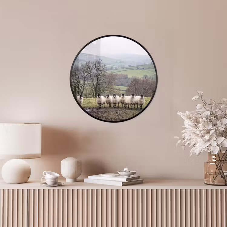 Ronde fotolijst - Schapen - Rij - Weide - Dieren - Platteland — 5