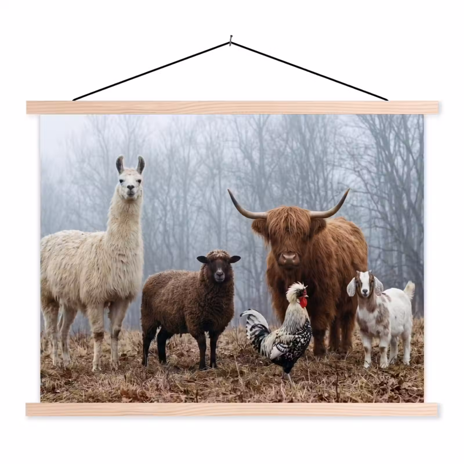 Schoolplaat - Boerderijdieren - Groep - Mist - Natuur - Rustiek — 1