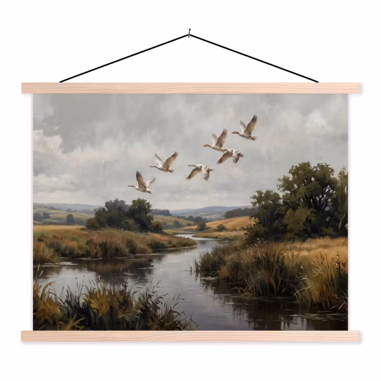 Schoolplaat - Eenden - Rivier - Landschap - Vlucht - Nostalgisch