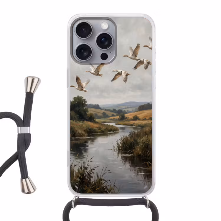 Telefoonhoesje met koord - Eenden - Rivier - Landschap - Vlucht - Nostalgisch
