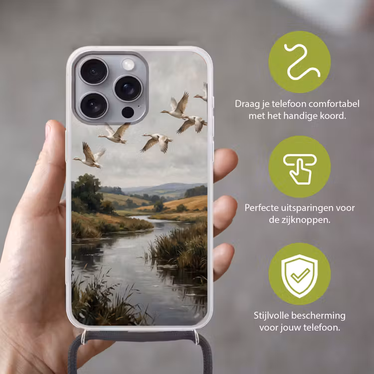 Telefoonhoesje met koord - Eenden - Rivier - Landschap - Vlucht - Nostalgisch — 4