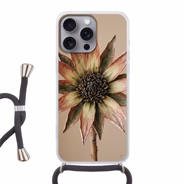 Telefoonhoesje met koord - Droogbloem - Protea - Vintage - Beige - Rustiek