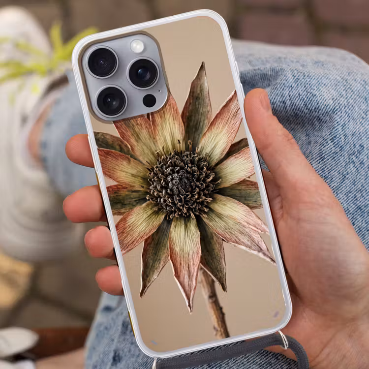 Telefoonhoesje met koord - Droogbloem - Protea - Vintage - Beige - Rustiek — 2