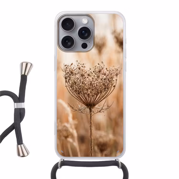 Telefoonhoesje met koord - Schermbloem - Droogbloem - Winter - Beige - Minimalistisch