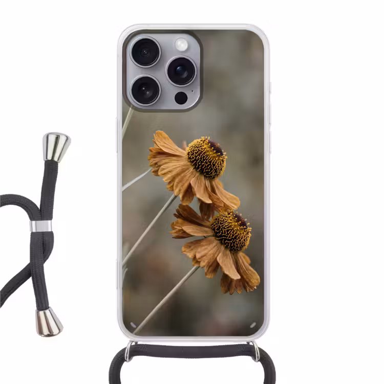 Telefoonhoesje met koord - Zonnehoed - Droogbloemen - Geel - Warm