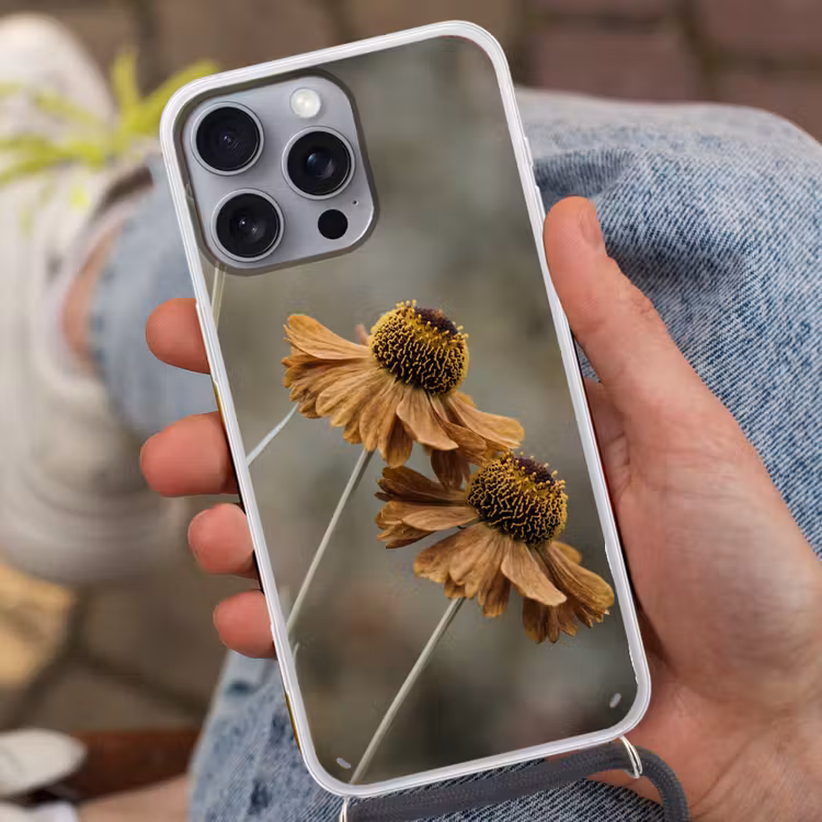 Telefoonhoesje met koord - Zonnehoed - Droogbloemen - Geel - Warm — 2
