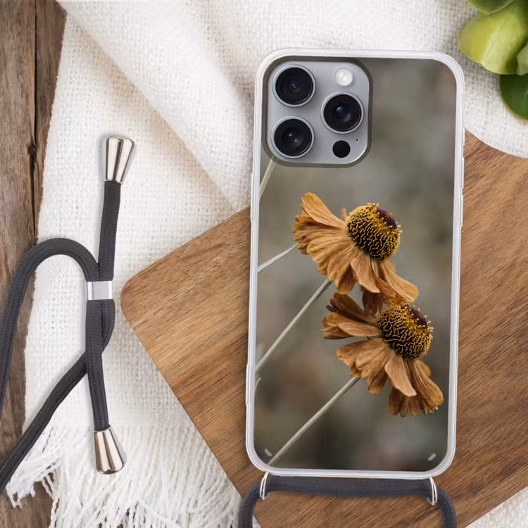 Telefoonhoesje met koord - Zonnehoed - Droogbloemen - Geel - Warm — 3