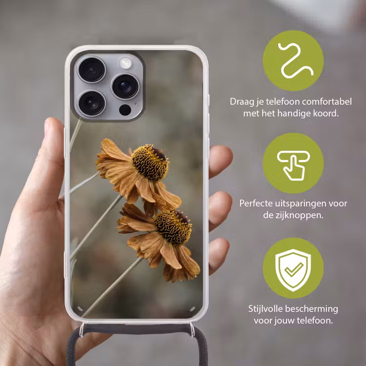 Telefoonhoesje met koord - Zonnehoed - Droogbloemen - Geel - Warm — 4
