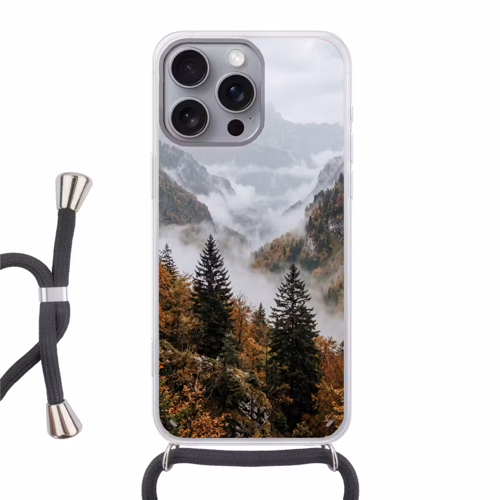Telefoonhoesje met koord - Bergen - Vallei - Mist - Herfst - Natuur — 1