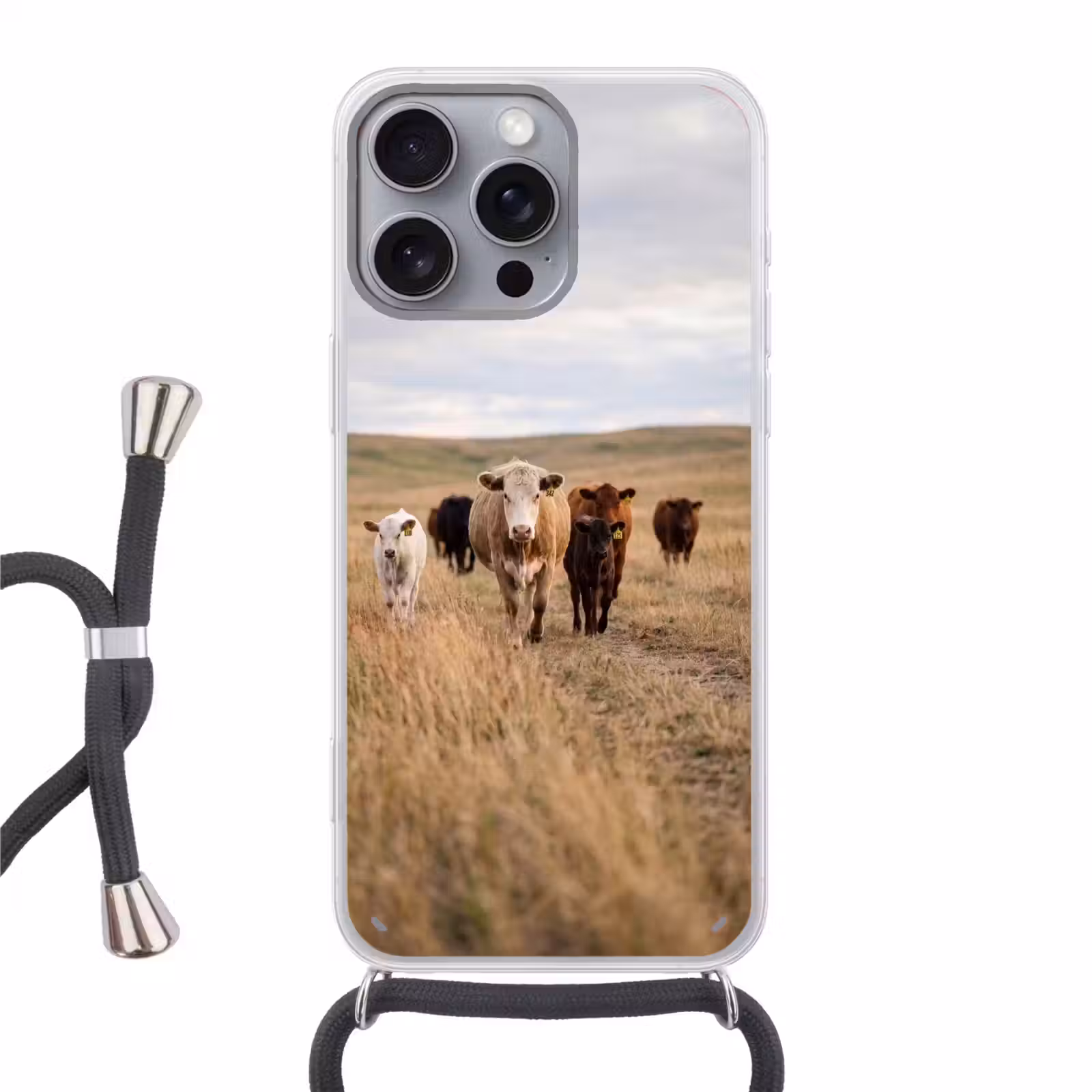 Telefoonhoesje met koord - Runderen - Kudde - Landschap - Weide - Rustig — 1