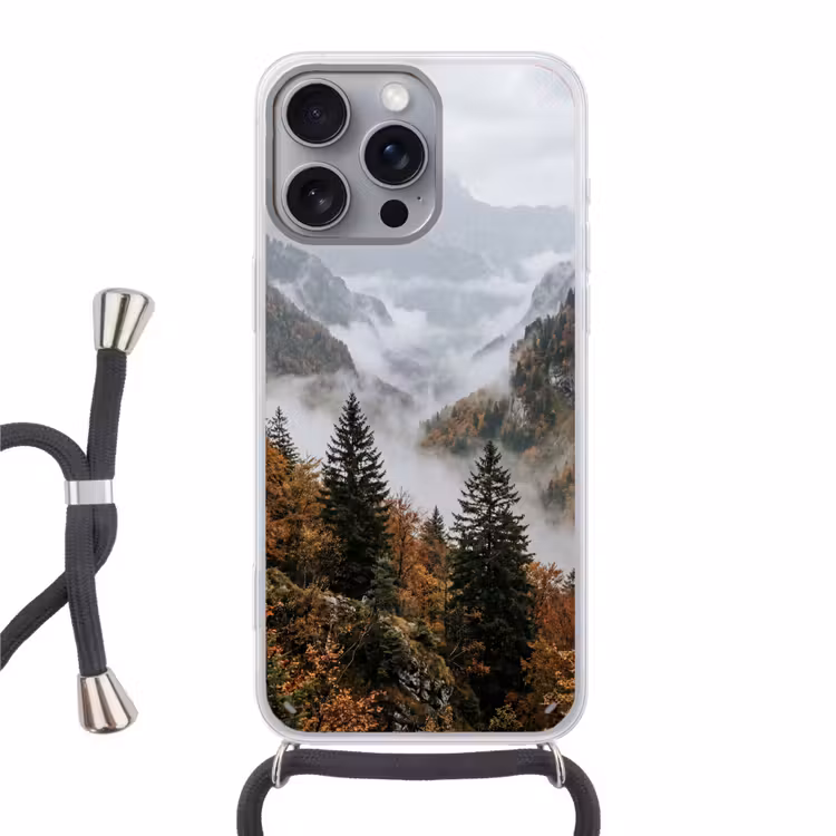 Telefoonhoesje met koord - Bergen - Vallei - Mist - Herfst - Natuur