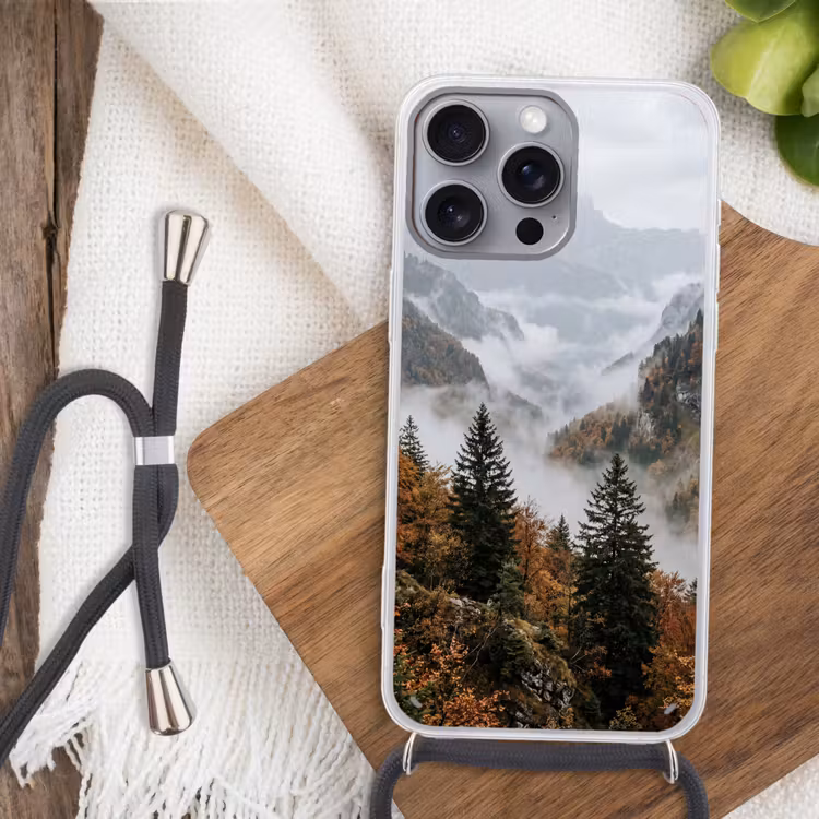 Telefoonhoesje met koord - Bergen - Vallei - Mist - Herfst - Natuur — 3