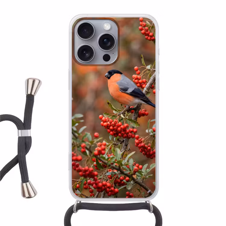 Telefoonhoesje met koord - Goudvink - Bessen - Herfst - Natuur - Kleurrijk