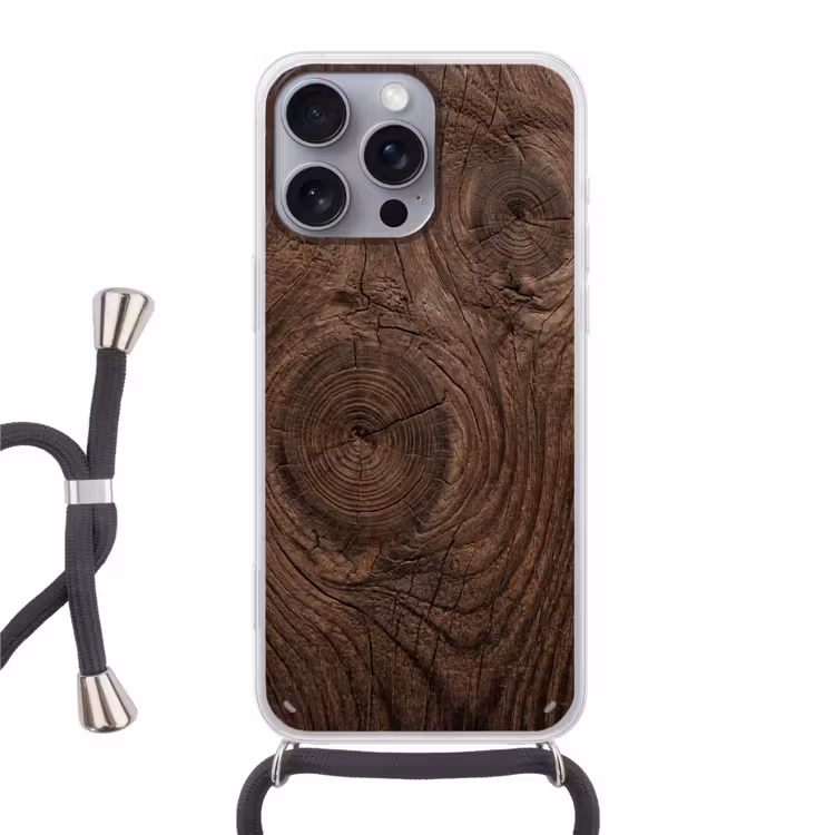 Telefoonhoesje met koord - Houtnerf - Textuur - Patroon - Bruin - Rustiek