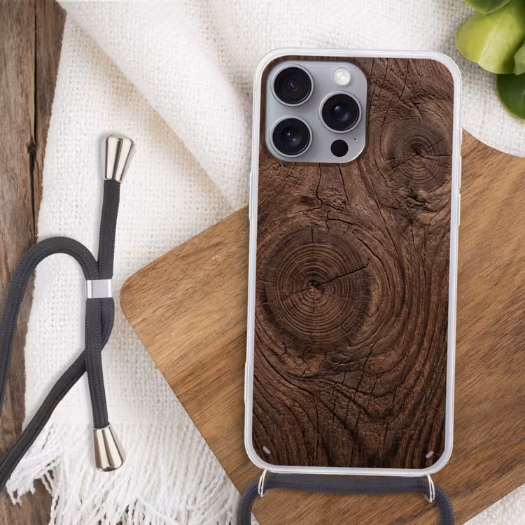 Telefoonhoesje met koord - Houtnerf - Textuur - Patroon - Bruin - Rustiek — 3