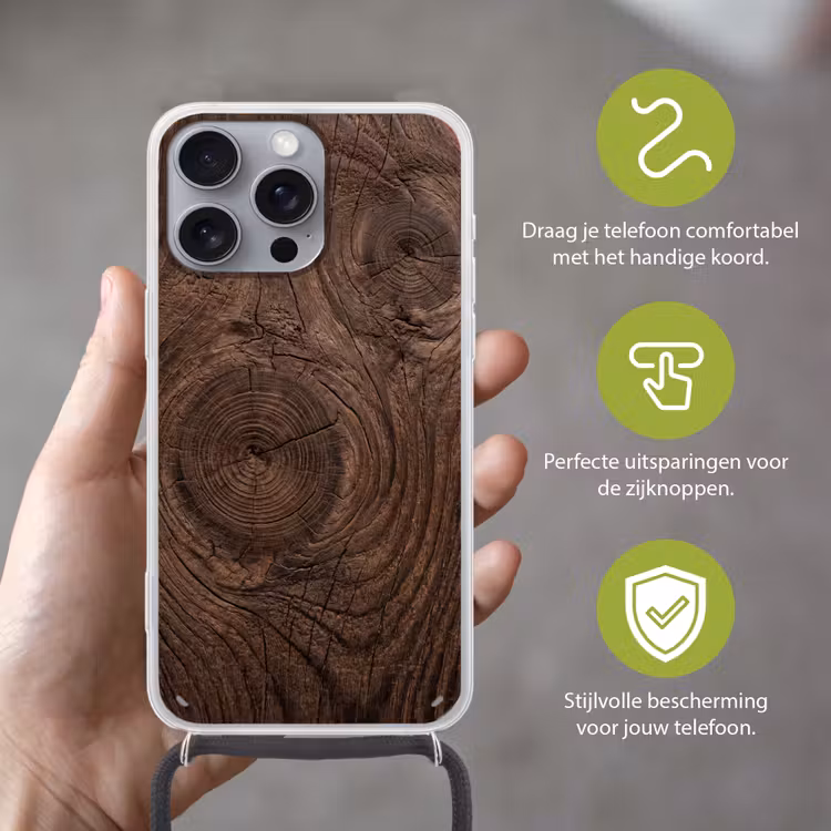Telefoonhoesje met koord - Houtnerf - Textuur - Patroon - Bruin - Rustiek — 4