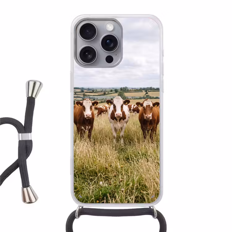 Telefoonhoesje met koord - Koeien - Portret - Weide - Boerderij - Nieuwsgierig
