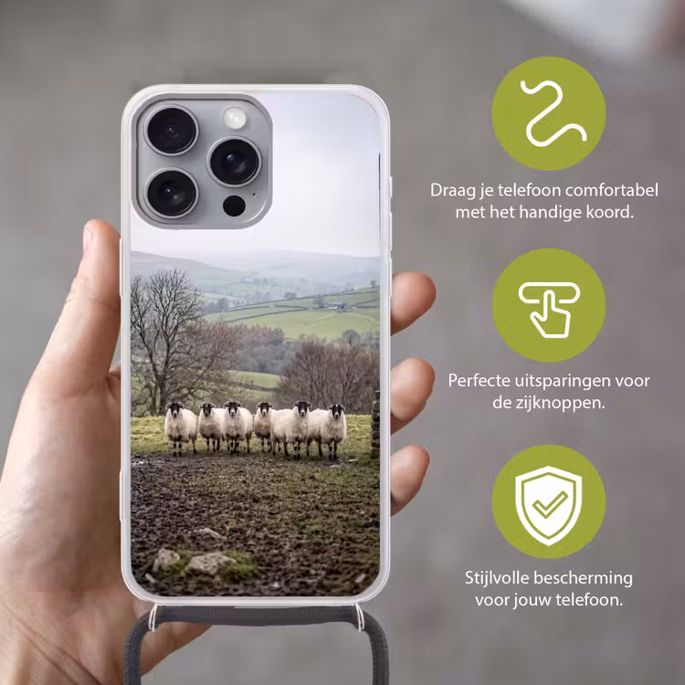 Telefoonhoesje met koord - Schapen - Rij - Weide - Dieren - Platteland — 4