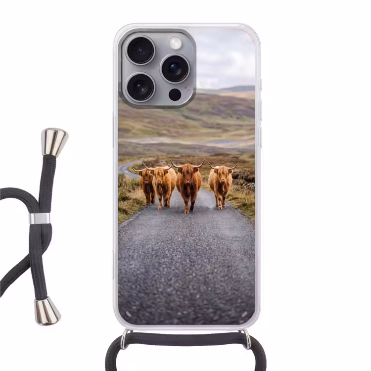 Telefoonhoesje met koord - Schotse Hooglanders - Weg - Landschap - Kudde