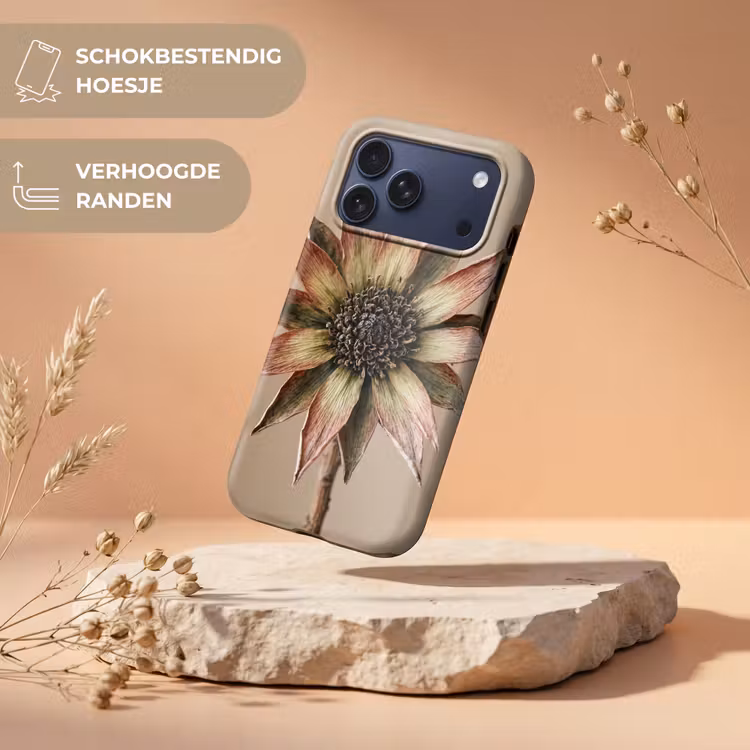 Telefoonhoesje Toughcase - Droogbloem - Protea - Vintage - Beige - Rustiek — 5