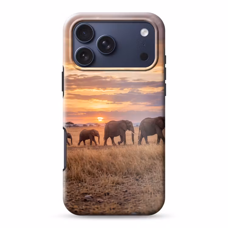 Telefoonhoesje Toughcase - Olifanten - Savanne - Zonsondergang - Afrika - Warm