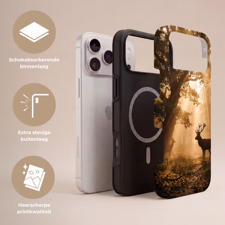 Telefoonhoesje Toughcase - Hert - Bos - Mistig - Natuur - Goud — 3