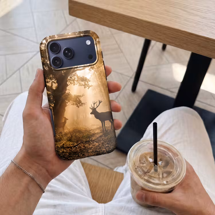 Telefoonhoesje Toughcase - Hert - Bos - Mistig - Natuur - Goud — 4