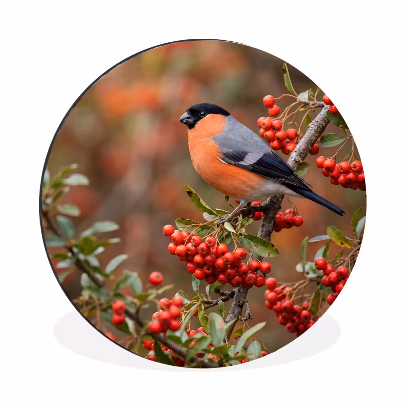 Wandcirkel - Aluminium - Goudvink - Bessen - Herfst - Natuur - Kleurrijk — 1