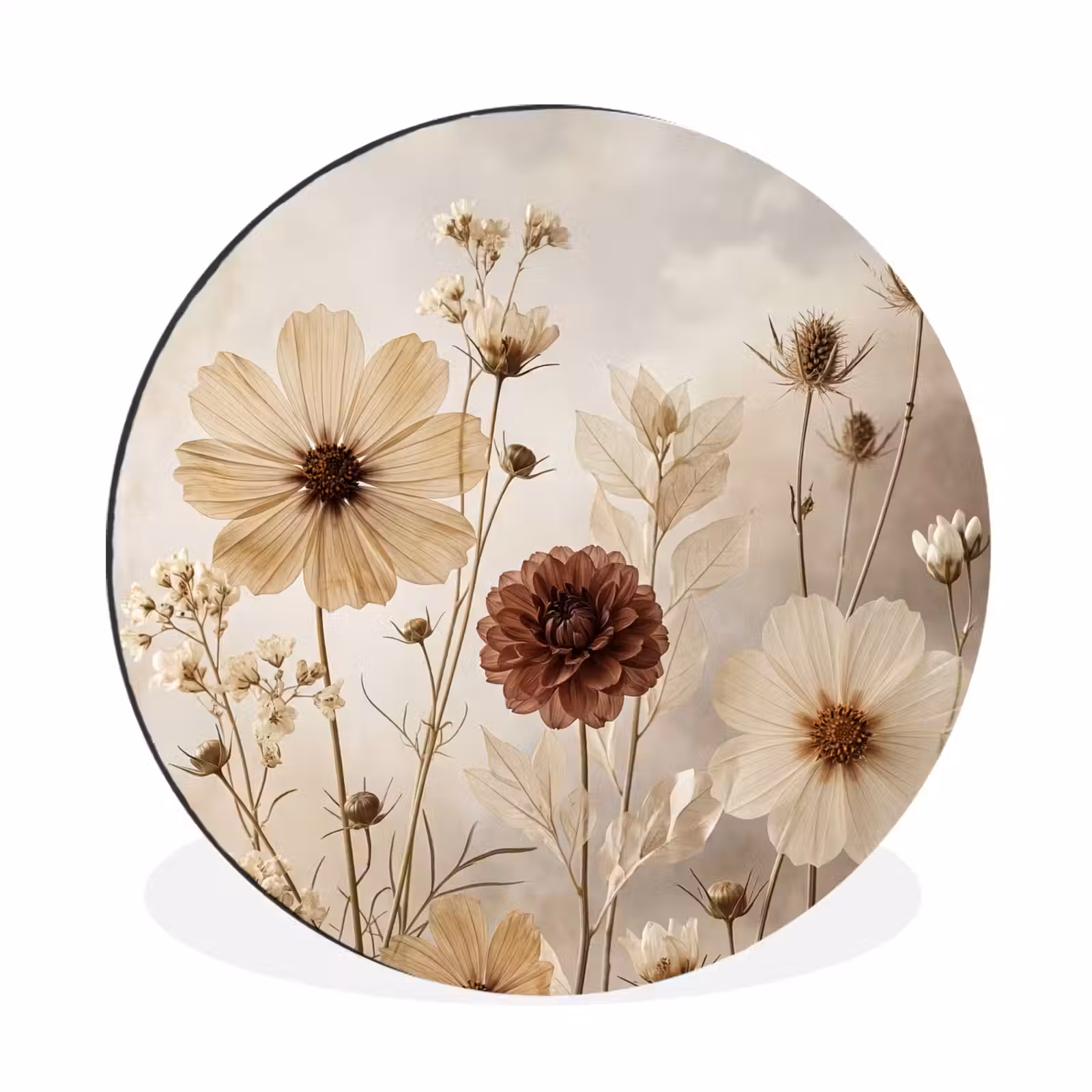 Wandcirkel - Aluminium - Wilde bloemen - Botanisch - Vintage - Natuur - Rustiek — 1