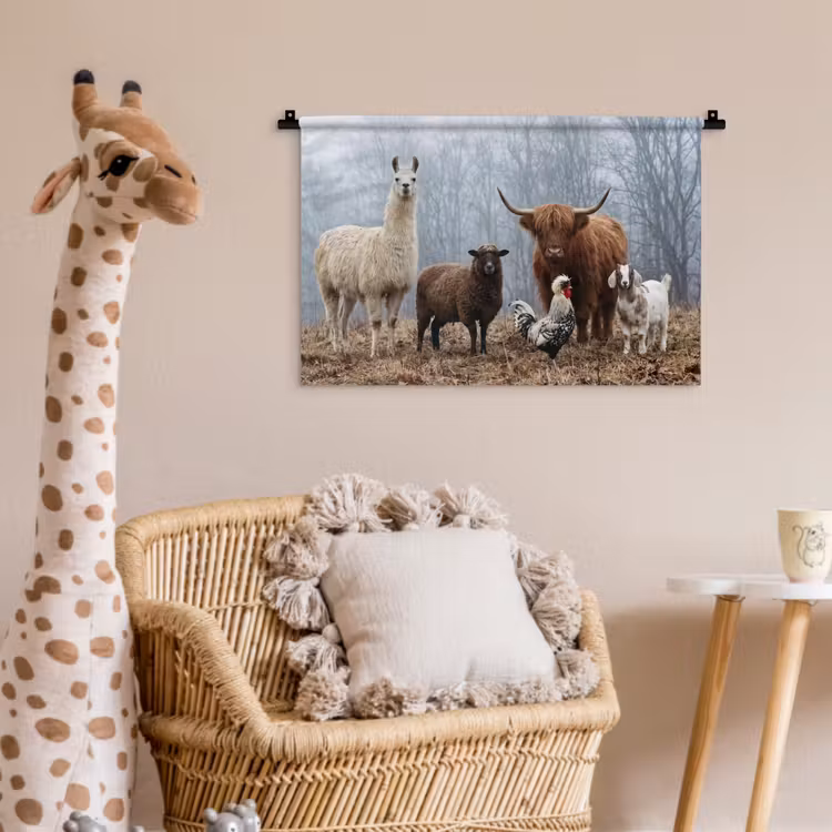 Wandkleed - Boerderijdieren - Groep - Mist - Natuur - Rustiek — 5