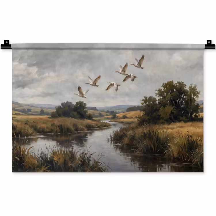 Wandkleed - Eenden - Rivier - Landschap - Vlucht - Nostalgisch
