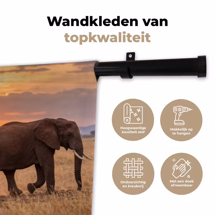 Wandkleed - Olifanten - Savanne - Zonsondergang - Afrika - Warm — 3