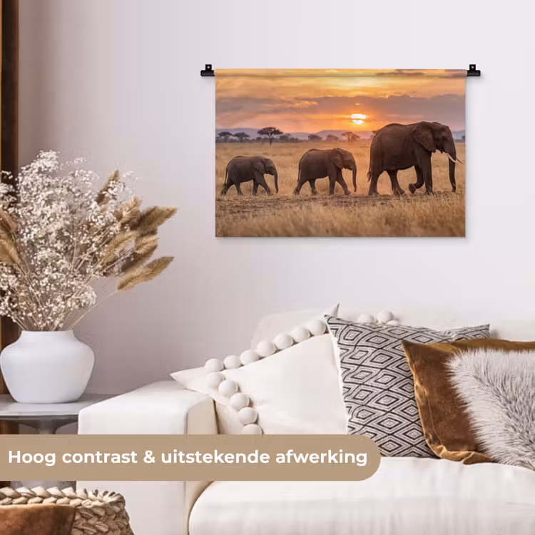 Wandkleed - Olifanten - Savanne - Zonsondergang - Afrika - Warm — 4