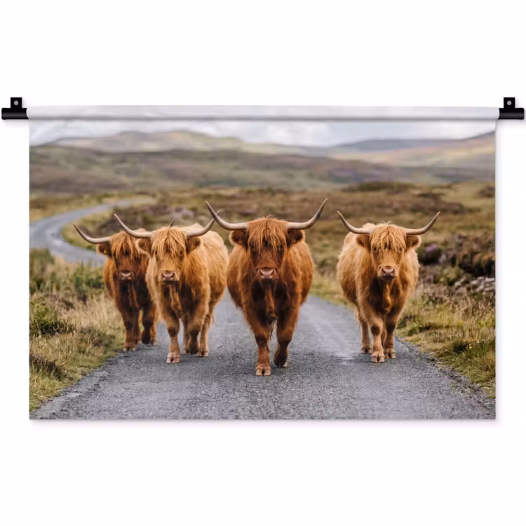 Wandkleed - Schotse Hooglanders - Weg - Landschap - Kudde