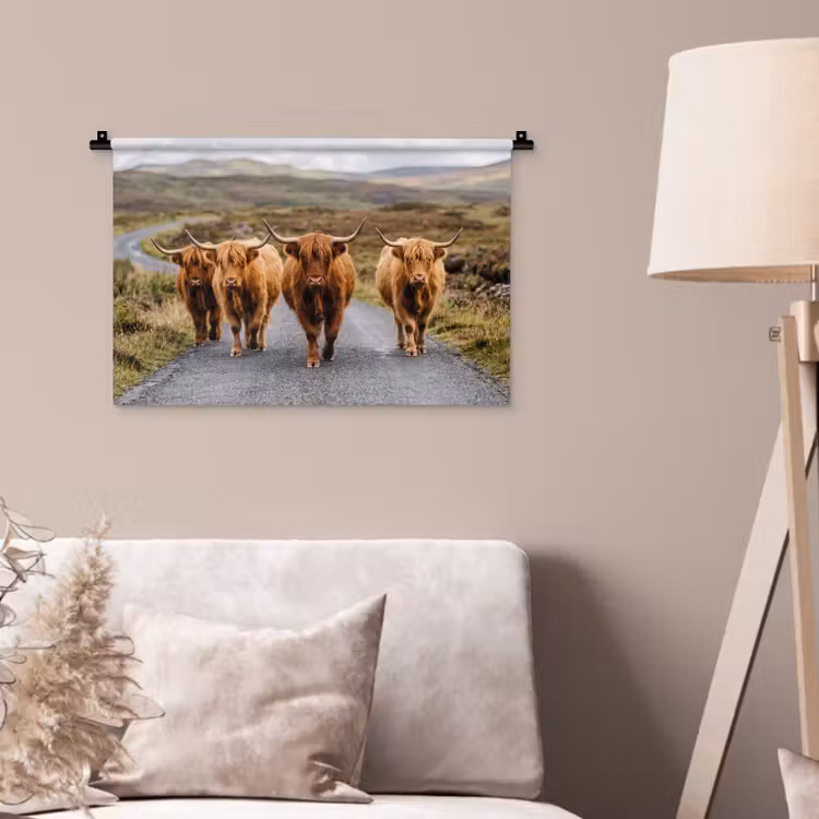 Wandkleed - Schotse Hooglanders - Weg - Landschap - Kudde — 2