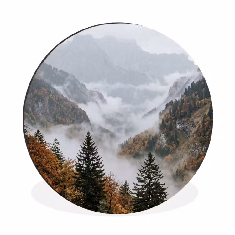 Wandcirkel - Aluminium - Bergen - Vallei - Mist - Herfst - Natuur