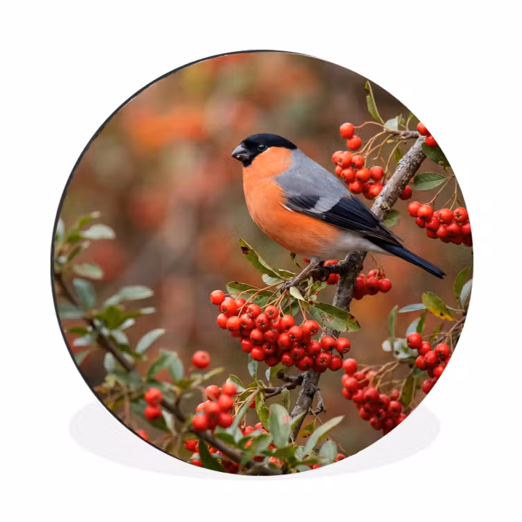 Wandcirkel - Aluminium - Goudvink - Bessen - Herfst - Natuur - Kleurrijk