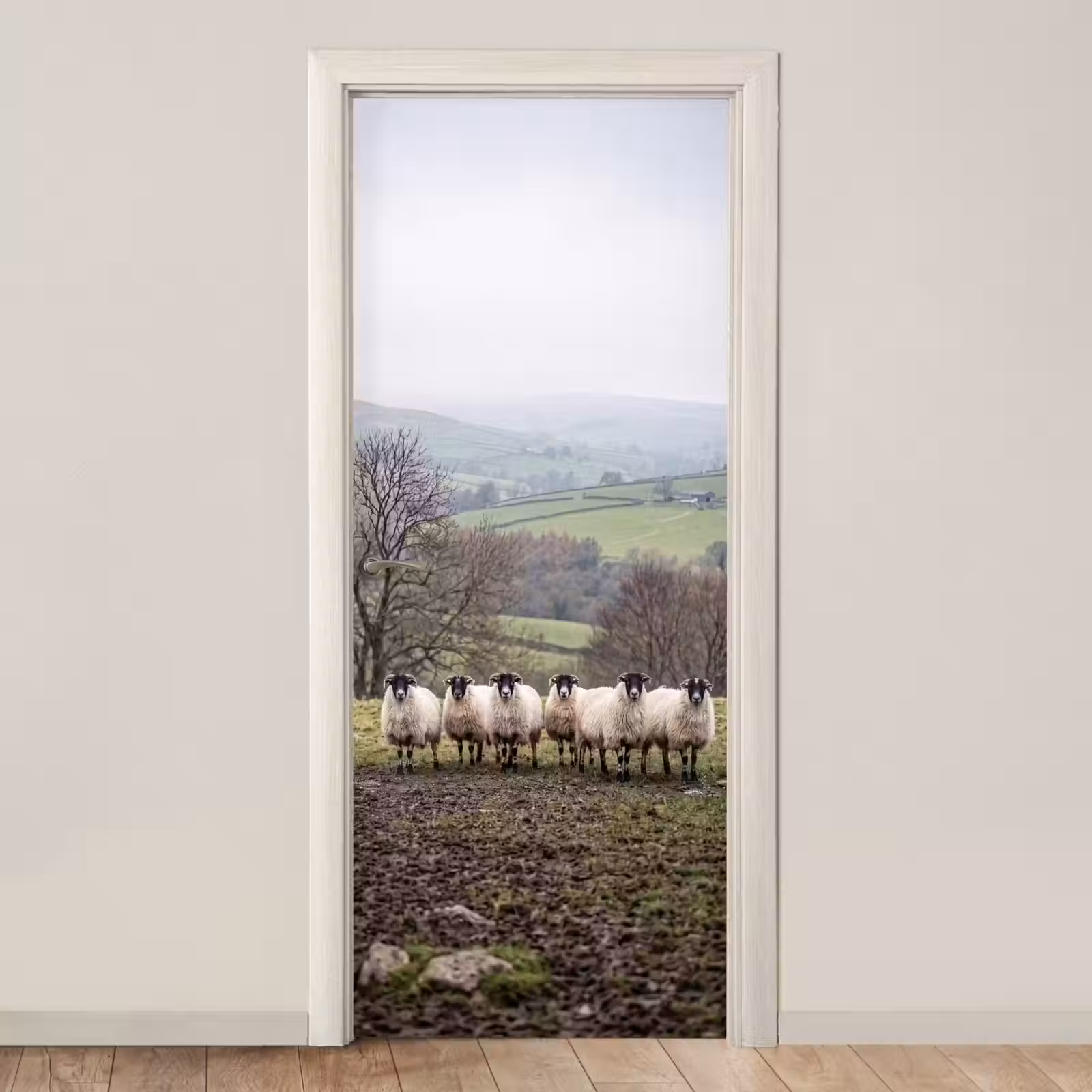Deursticker - Schapen - Rij - Weide - Dieren - Platteland — 1
