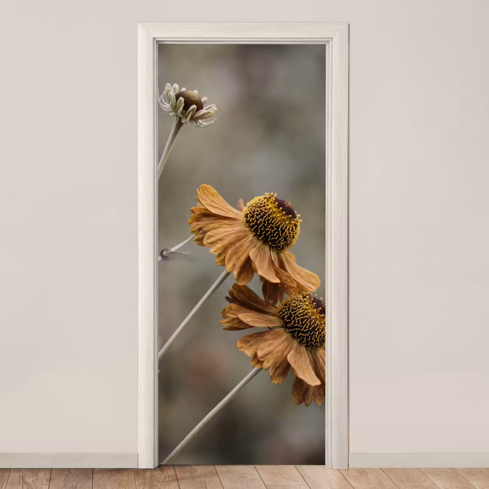 Deursticker - Zonnehoed - Droogbloemen - Geel - Warm — 1