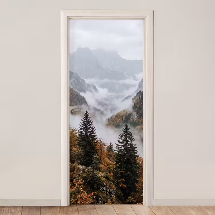 Deursticker - Bergen - Vallei - Mist - Herfst - Natuur