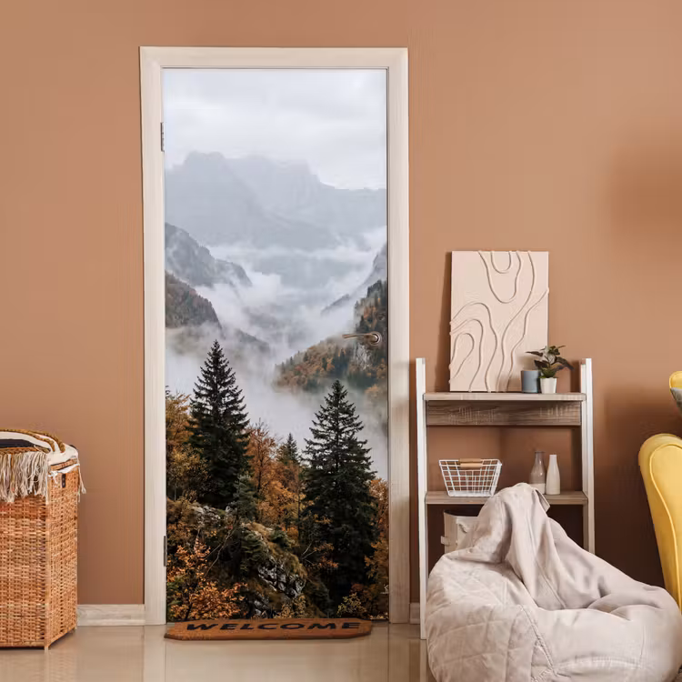 Deursticker - Bergen - Vallei - Mist - Herfst - Natuur — 2