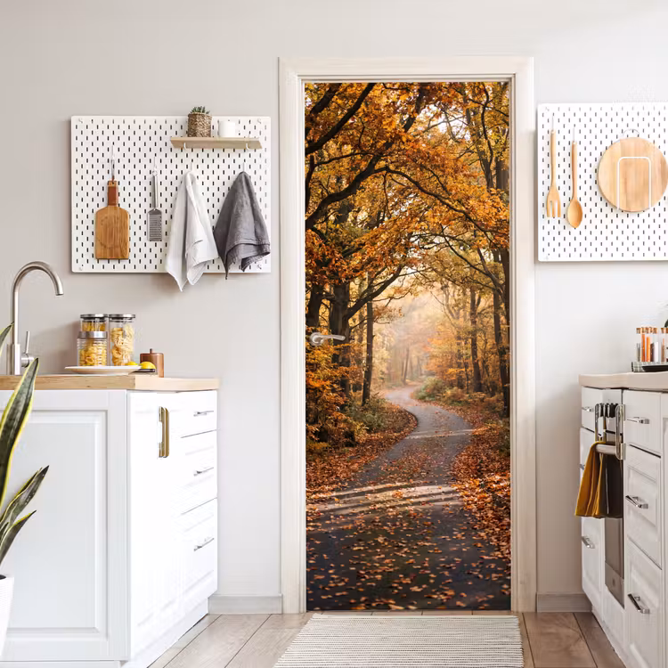 Deursticker - Bospad - Herfstbos - Bladeren - Oranje - Nostalgisch — 7