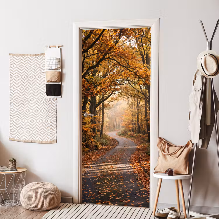 Deursticker - Bospad - Herfstbos - Bladeren - Oranje - Nostalgisch — 8