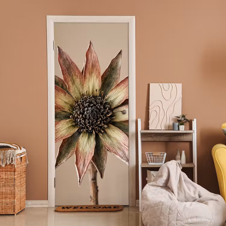 Deursticker - Droogbloem - Protea - Vintage - Beige - Rustiek — 2