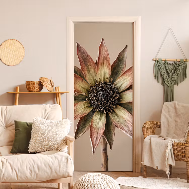 Deursticker - Droogbloem - Protea - Vintage - Beige - Rustiek — 4